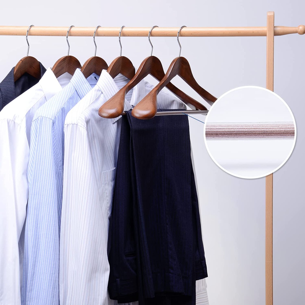 Umeraș din lemn cu umeri lați și design modern, pentru Costum/Tricouri, Vintage, 1 bucata - imagine 7