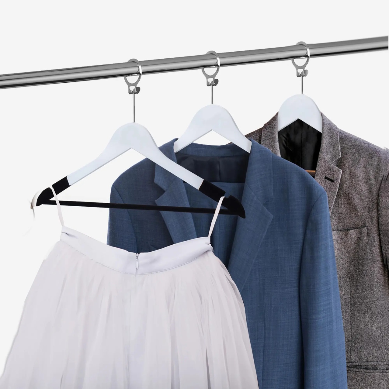 Umeraș Hotel din lemn cu antifurt, margini de catifea si design classic, Alb-Negru, 1 bucata - imagine 4