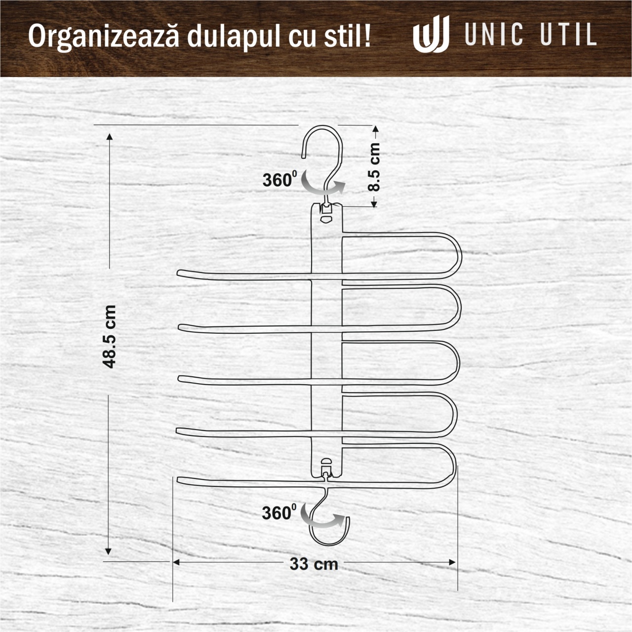 Umeraș pliabil din lemn, cu 5 brate, Natur, 1 bucata - imagine 8