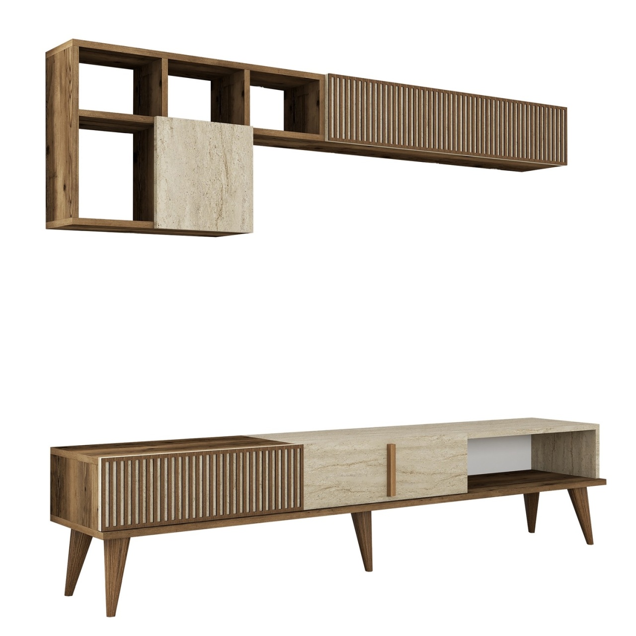 Unitate TV, Milan Walnut, UnicUtil, Nuc-Travertin, Lățime: 180 cm, Înălțime: 40 cm, Adâncime: 35 cm - view 6