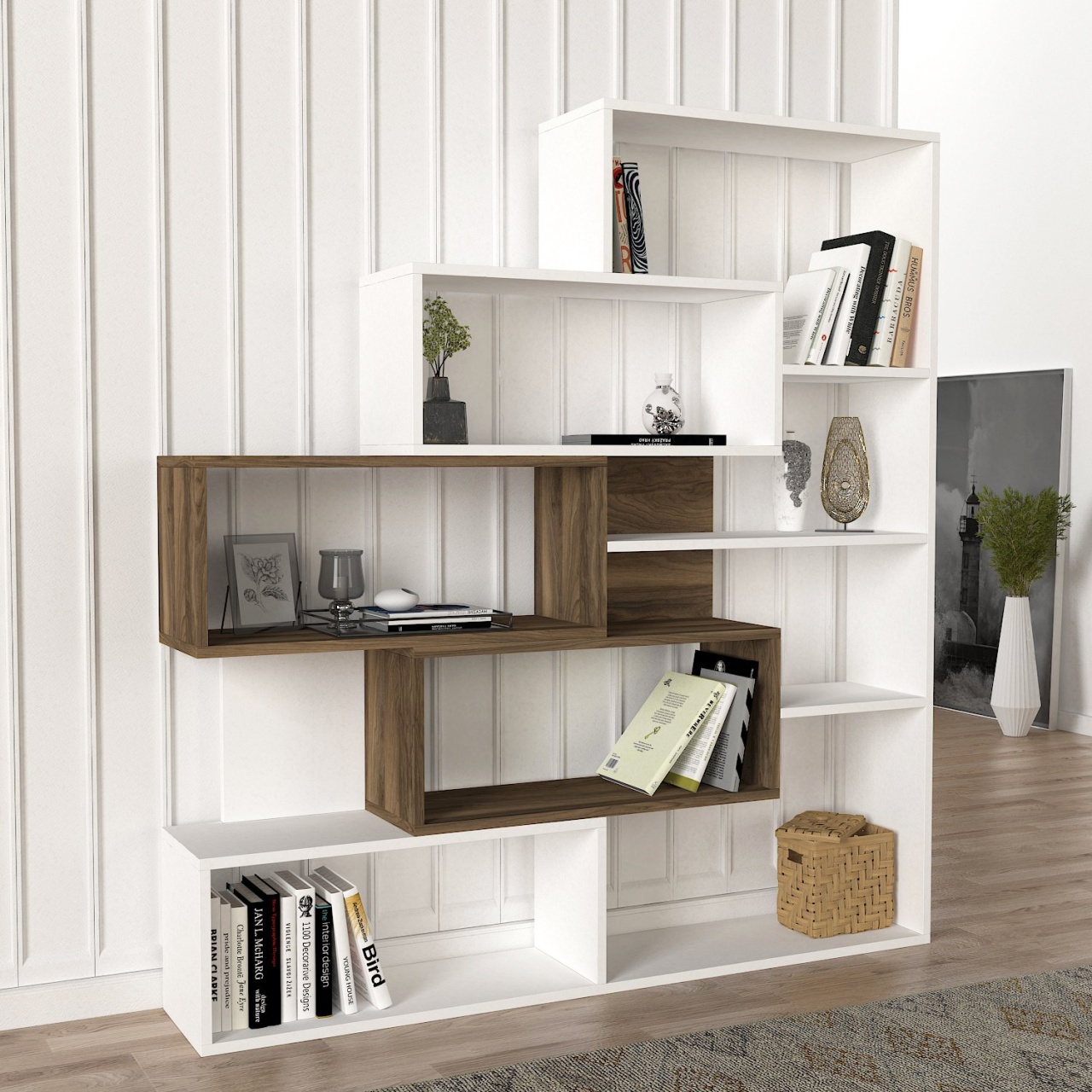 Biblioteca, Urban Chic, UnicUtil, 139.1 x 25 x 151.2 cm, Alb-Maro - imagine 3