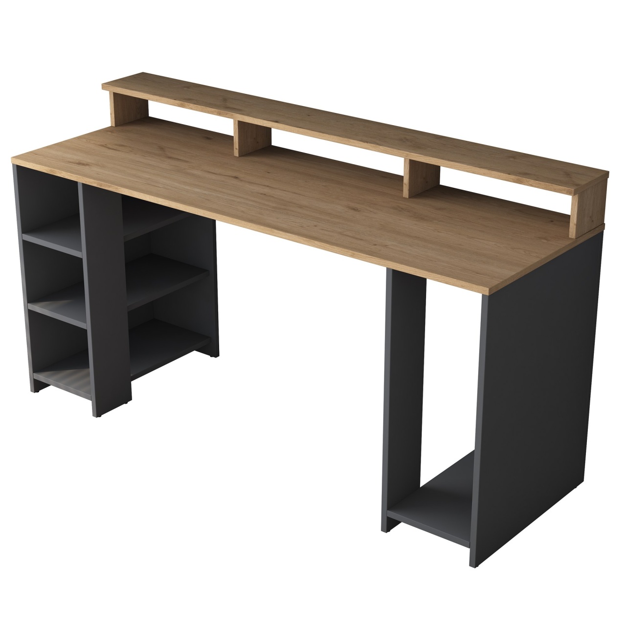 Birou de studiu, Ha110 2629, UnicUtil, Nuc-Antracit, Lățime: 160 cm, Înălțime: 89,5, cm Adâncime: 55 cm - view 7