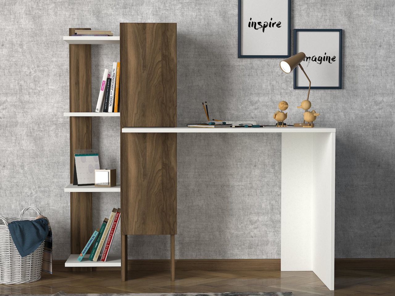 Birou, Elegant Space, UnicUtil, 116.7 x 45 x 120 cm, Alb si Maro - imagine 6