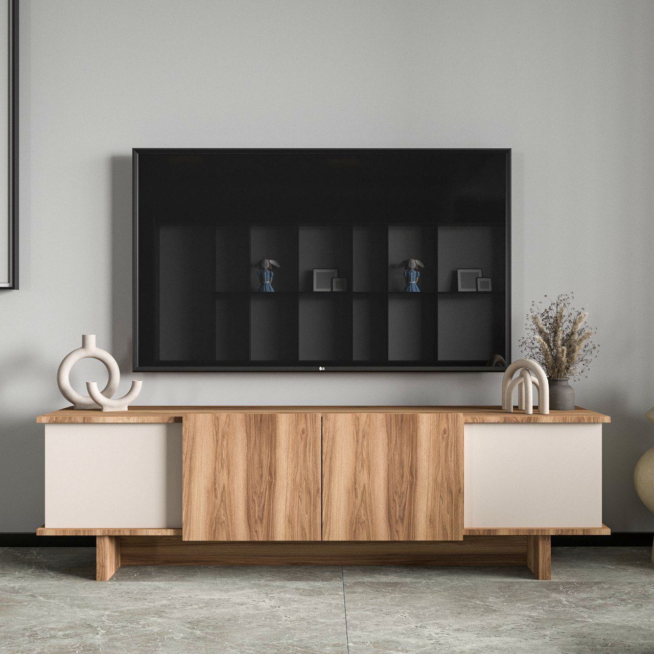 Comoda TV, Diana Beige, UnicUtil, Bej-Nuc, Lățime: 180 cm, Înălțime: 50 cm, Adâncime: 33 cm - view 3