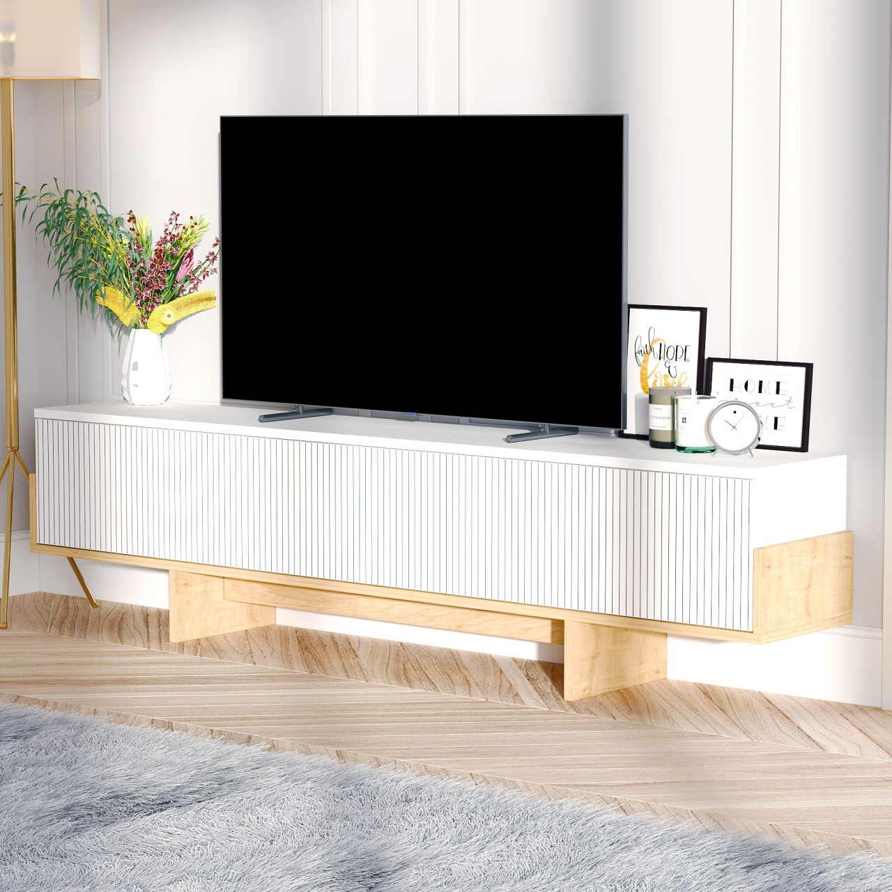 Comoda TV, Hege White, UnicUtil, Alb-Stejar Safir, Lățime: 180 cm, Înălțime: 44,6 cm, Adâncime: 30 cm - view 3