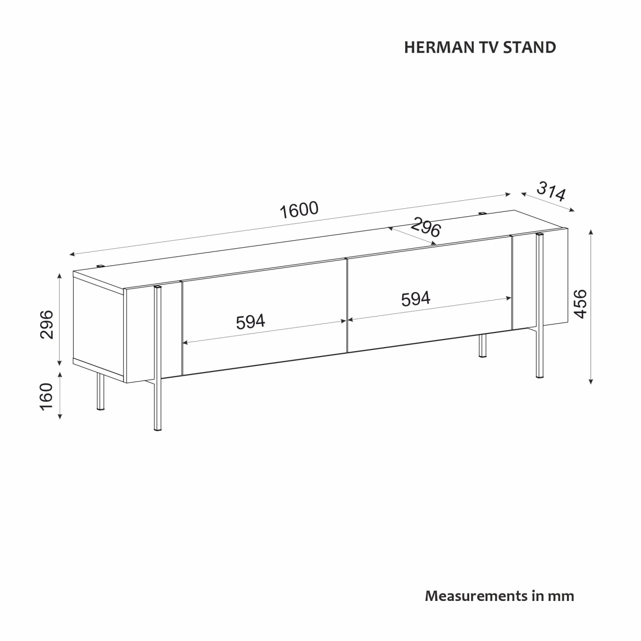 Comoda TV, Herman Sapphire, UnicUtil, Stejar Safir, Lățime: 160 cm, Înălțime: 45,6 cm, Adâncime: 31,4 cm - view 9