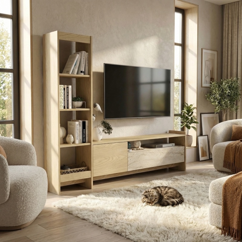 Comodă TV, Norvic Tv Unit, UnicUtil, Crem-Travertin - imagine 6