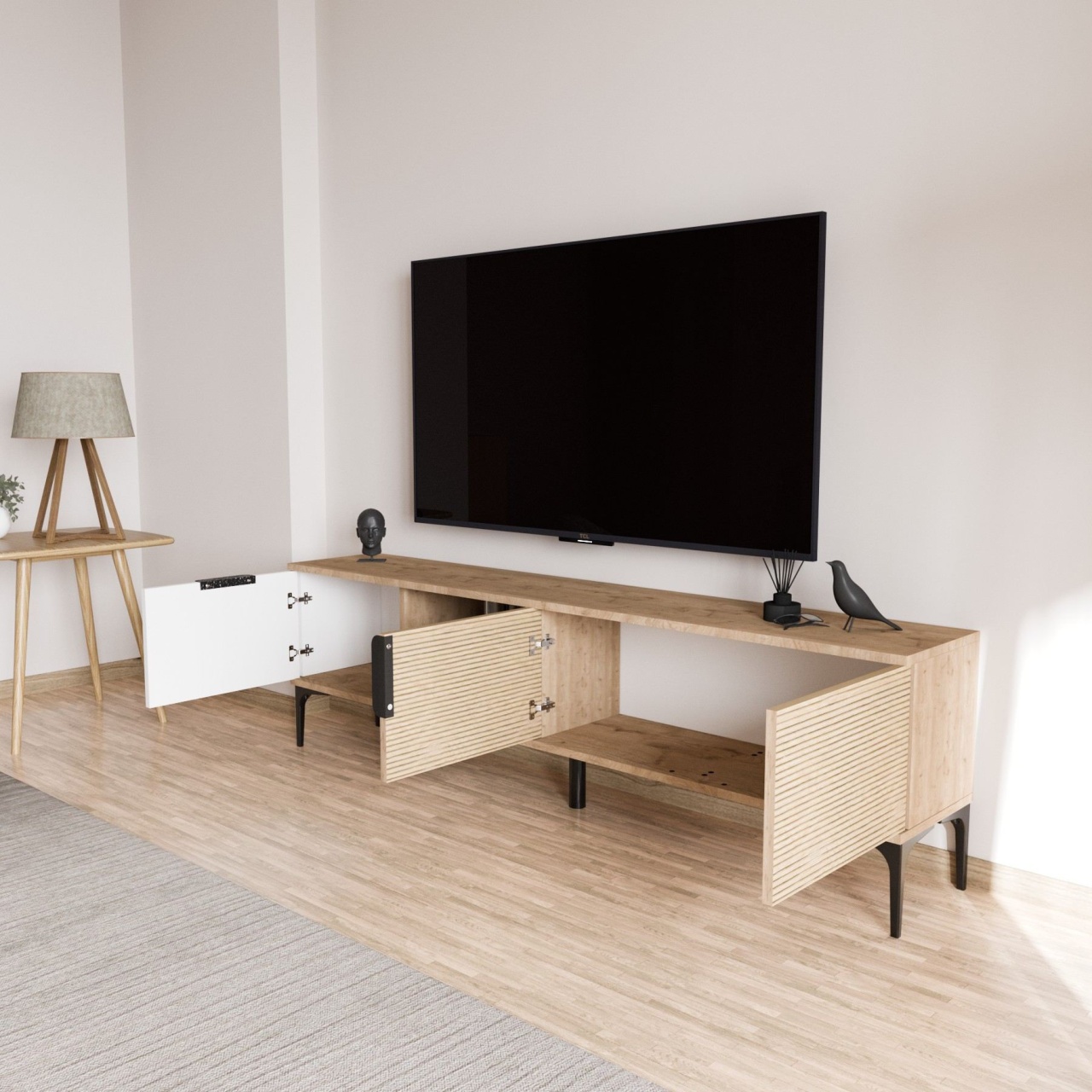 Comoda TV, Tarz White, UnicUtil, Stejar alb,Lățime: 180 cm, Înălțime: 49 cm, Adâncime: 33 cm - view 7