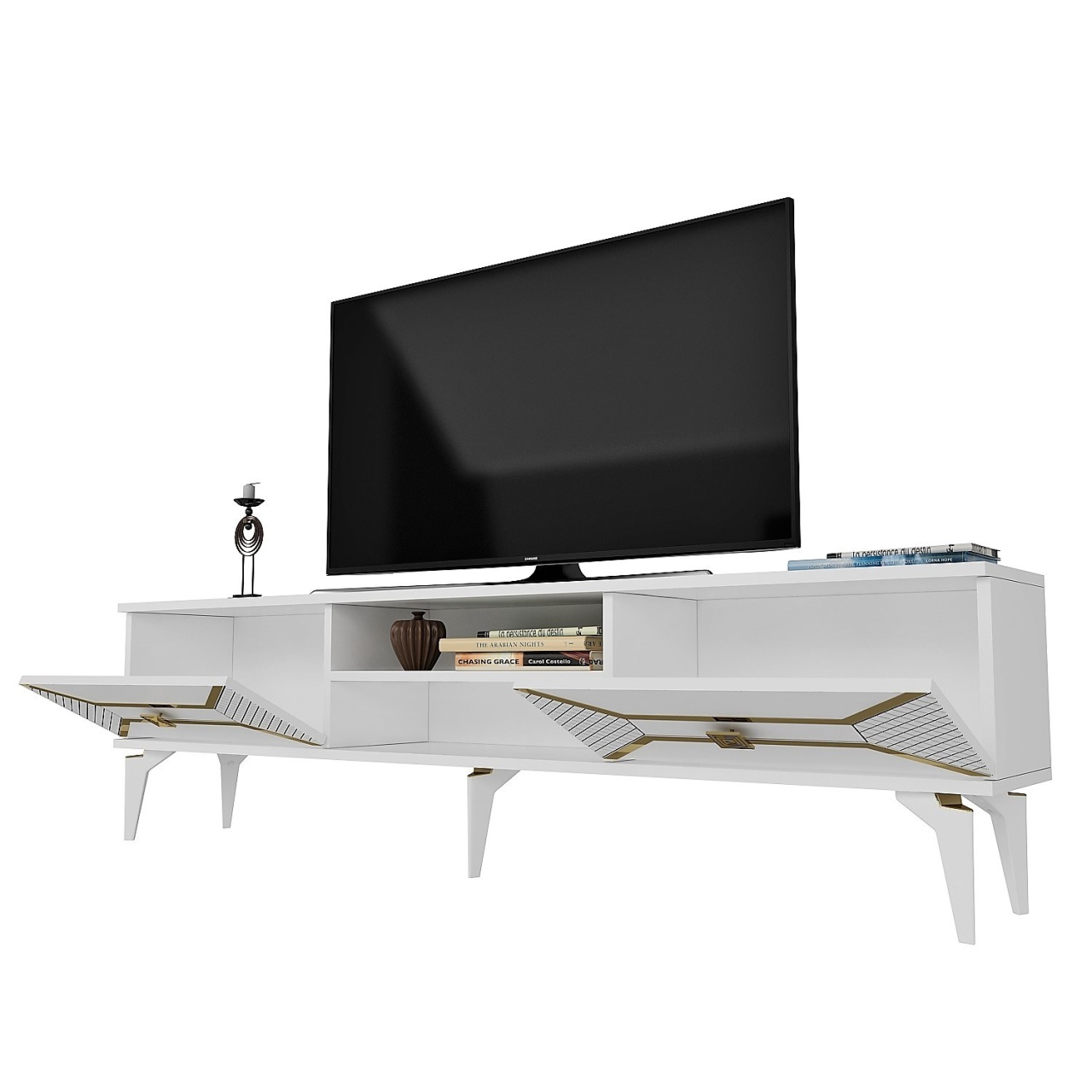 Comoda TV, Yumedi White, UnicUtil, Alb-Auriu, Lățime: 150 cm, Înălțime: 50 cm, Adâncime: 30 cm, 475OLV1160 - view 5