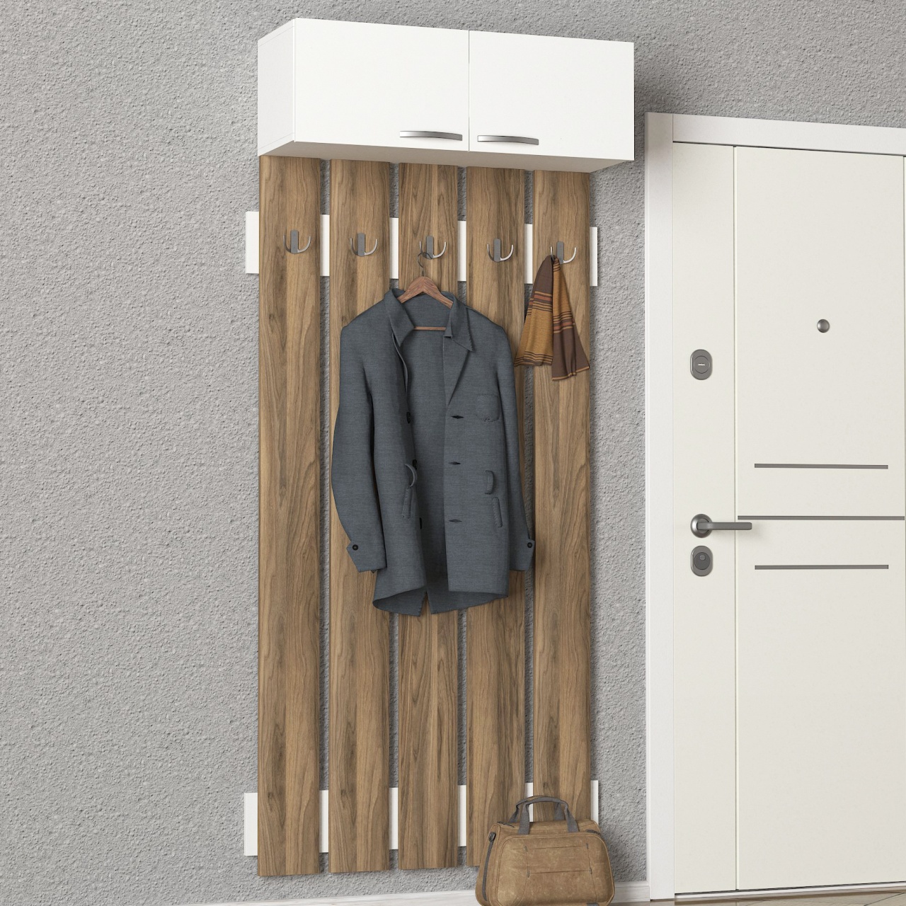 Cuier, BrownWall Order, UnicUtil, 90 x 31.4 x 209.5 cm, Alb-Maro - imagine 2