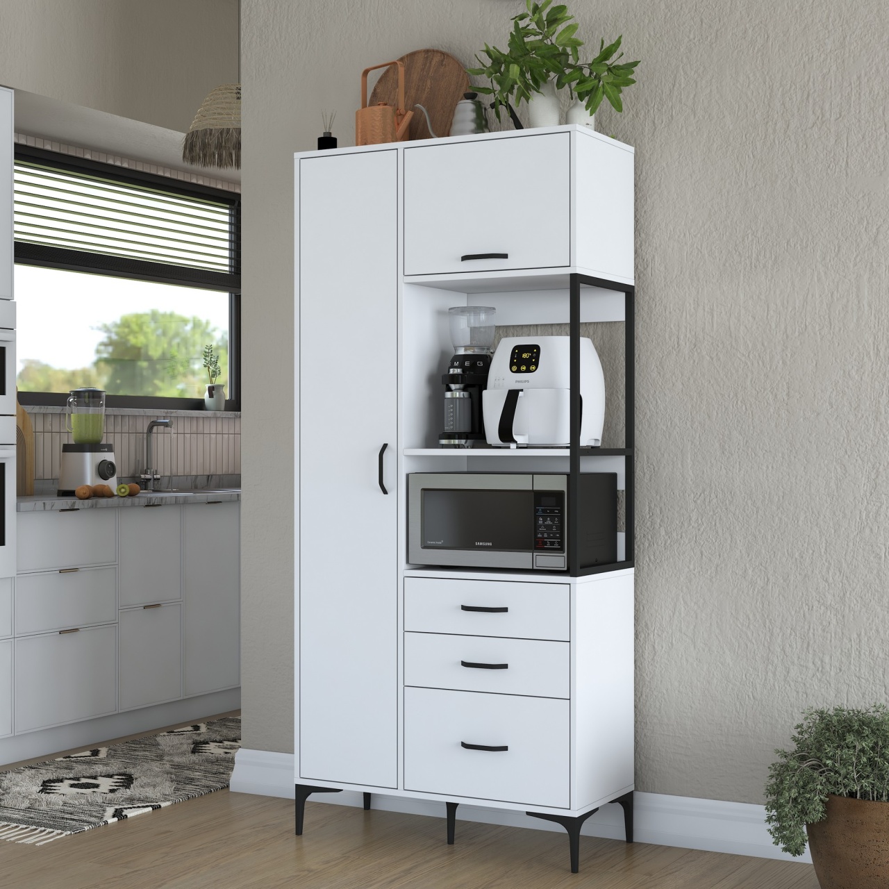 Dulap multifuncțional, Je112 2958, UnicUtil, Alb,Lățime: 90 cm, Înălțime: 198,6 cm, Adâncime: 40 cm - view 2