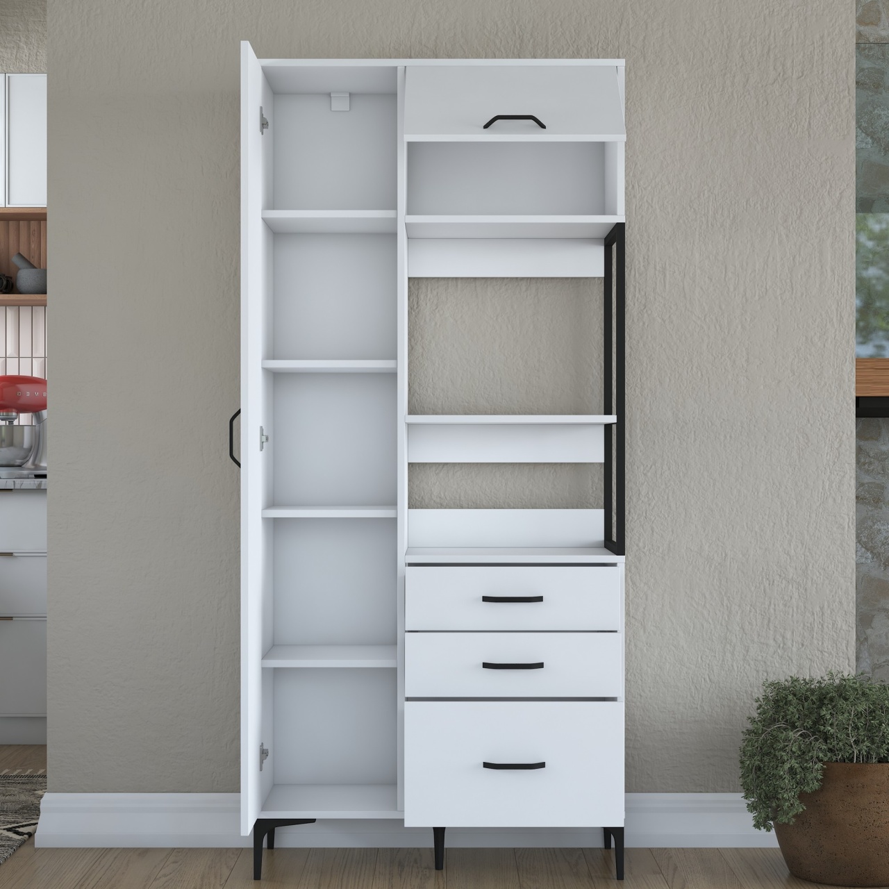 Dulap multifuncțional, Je112 2958, UnicUtil, Alb,Lățime: 90 cm, Înălțime: 198,6 cm, Adâncime: 40 cm - view 8