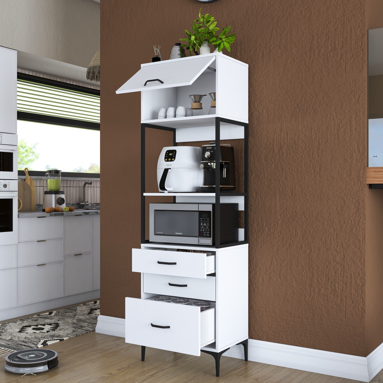 Dulap multifuncțional, Je135 3101, UnicUtil, Alb, Lățime: 60 cm, Înălțime: 198,6 cm, Adâncime: 40 cm - view 8