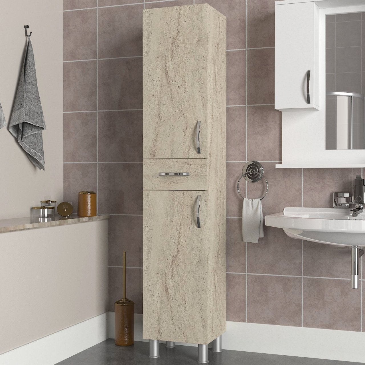 Dulap Organizator Baie/Bucatarie, Stone Craft, UnicUtil, 35 x 31.3 x 179 cm, Crem, UUORG52