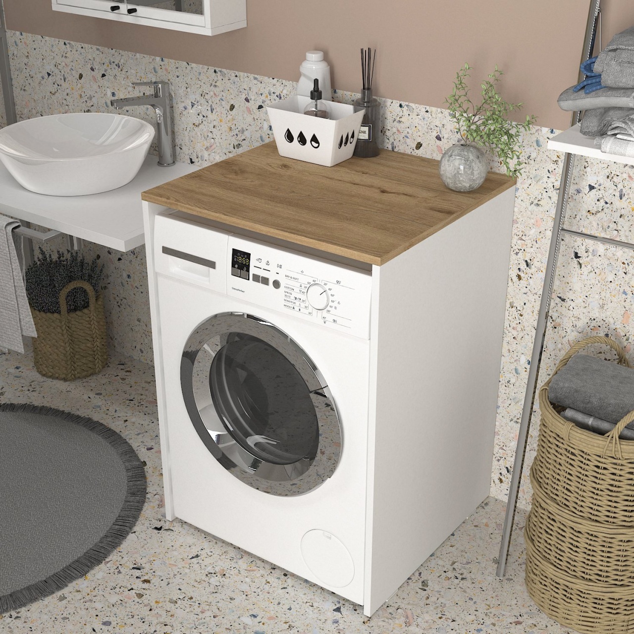 Dulap pentru mașina de spălat din pal melaminat Emorra – design funcțional pentru organizare eficientă, 65 x 60 x 91.8 cm, UUORG55