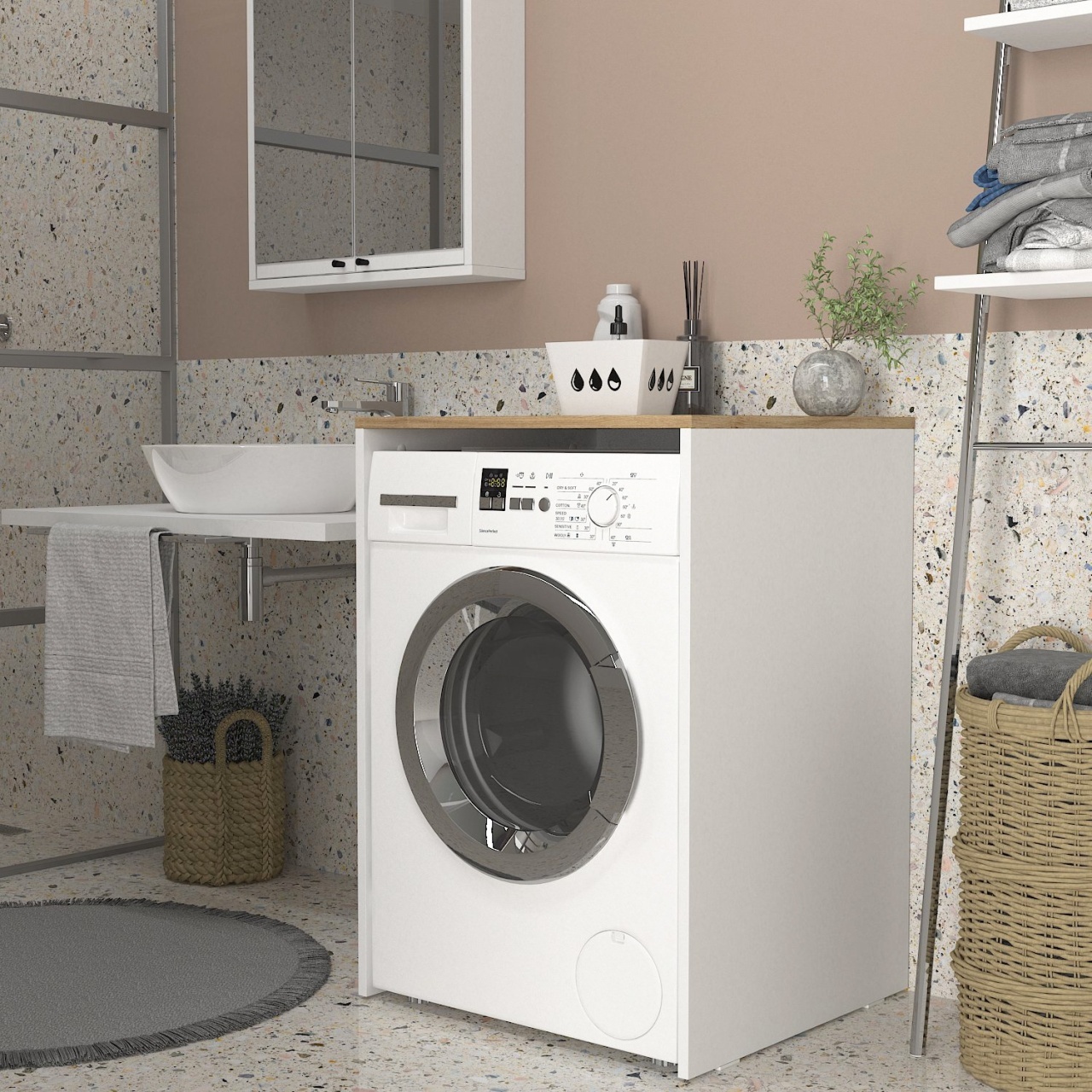 Dulap pentru mașina de spălat din pal melaminat Emorra – design funcțional pentru organizare eficientă, 65 x 60 x 91.8 cm, UUORG55 - 1 | YEO