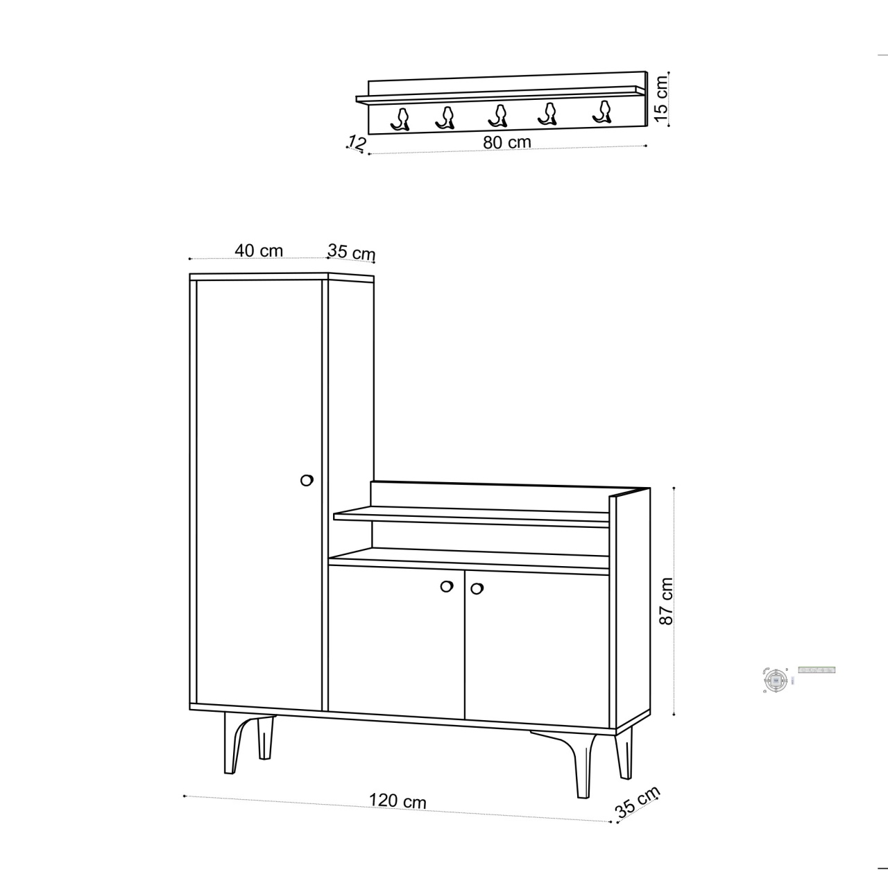 Dulap pentru pantofi, Barney Design, UnicUtil, Stejar, Lățime: 120 cm, Înălțime: 116 cm, Adâncime: 35 cm, 393MRD1205 - view 5