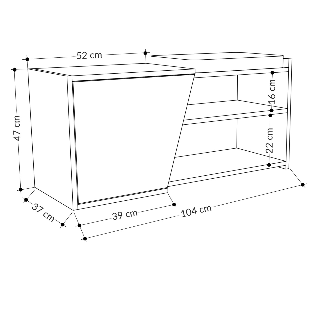 Dulap pentru pantofi, Fiona Bench, UnicUtil, Antracit-Alb, Lățime: 104,6 cm, Înălțime: 47,2 cm, Adâncime: 37,5 cm - view 5
