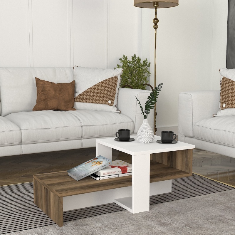 Masa de Cafea, Chain UnicUtil, 80 x 43.6 x 32.6 cm, Ideala Pentru Living Modern, Dormitor sau Hol, PAL, Culoare Alb si Maro - imagine 6