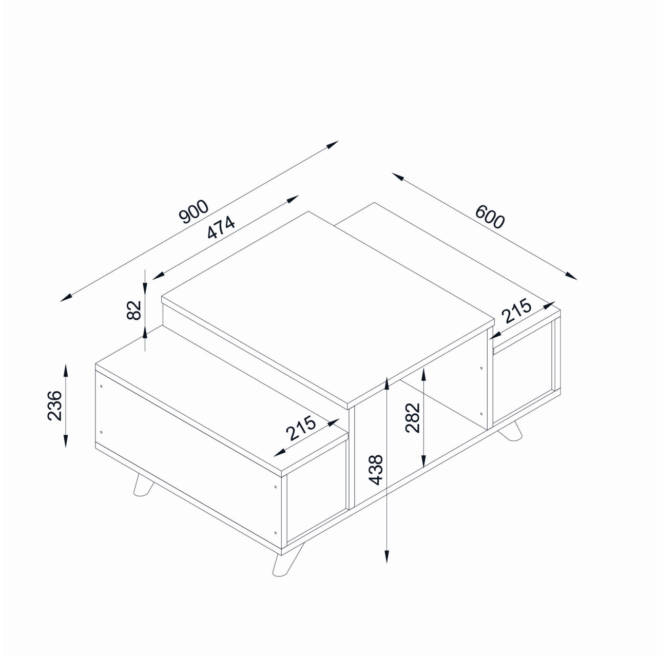 Masa de cafea UnicUtil cu 2 spatii de Depozitare, 90 x 60 x 44 cm, Alb-Maro - 3 | YEO