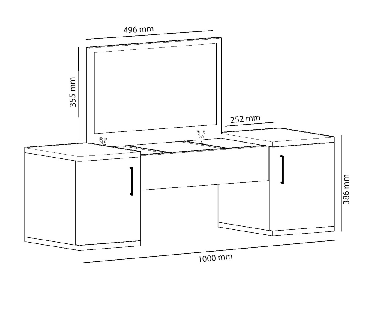 Masă de machiaj, Mercan Light, UnicUtil, Nuc deschis-Antracit, Lățime: 100 cm, Înălțime: 74,1 cm, Adâncime: 35,5 cm - view 6