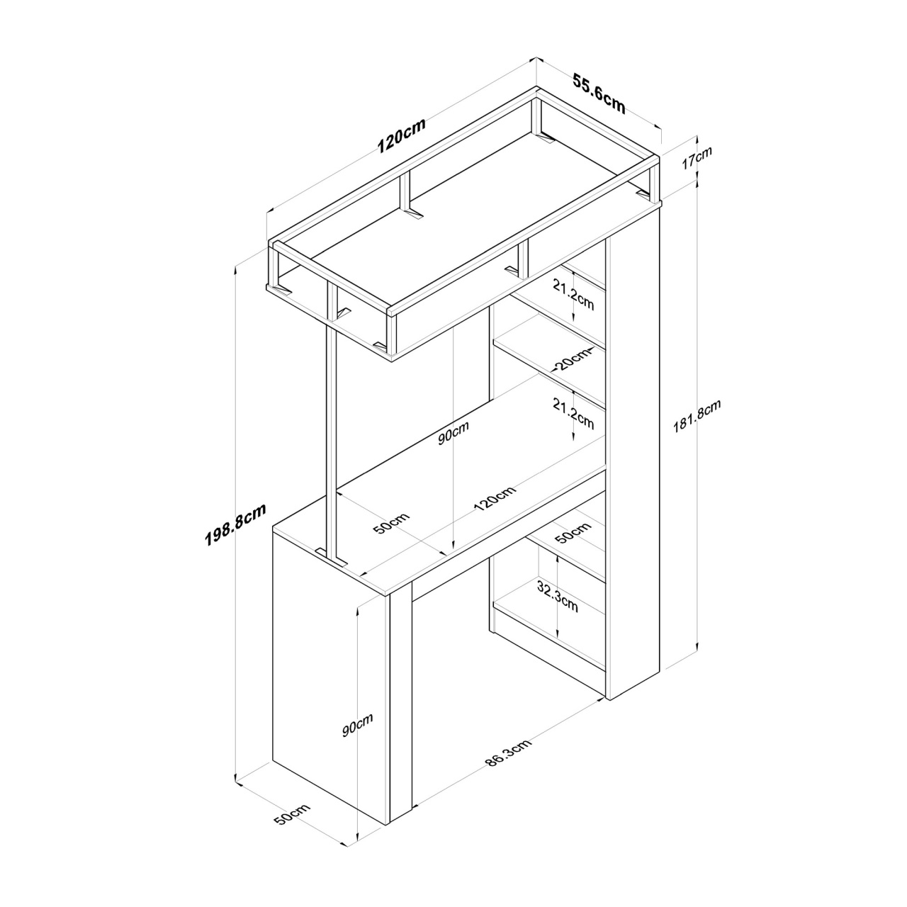 Masă de sufragerie, Ja117 3173, UnicUtil, Nuc-Negru, Lățime: 120 cm, Înălțime: 198,8 cm, Adâncime: 55,6 cm - imagine 7