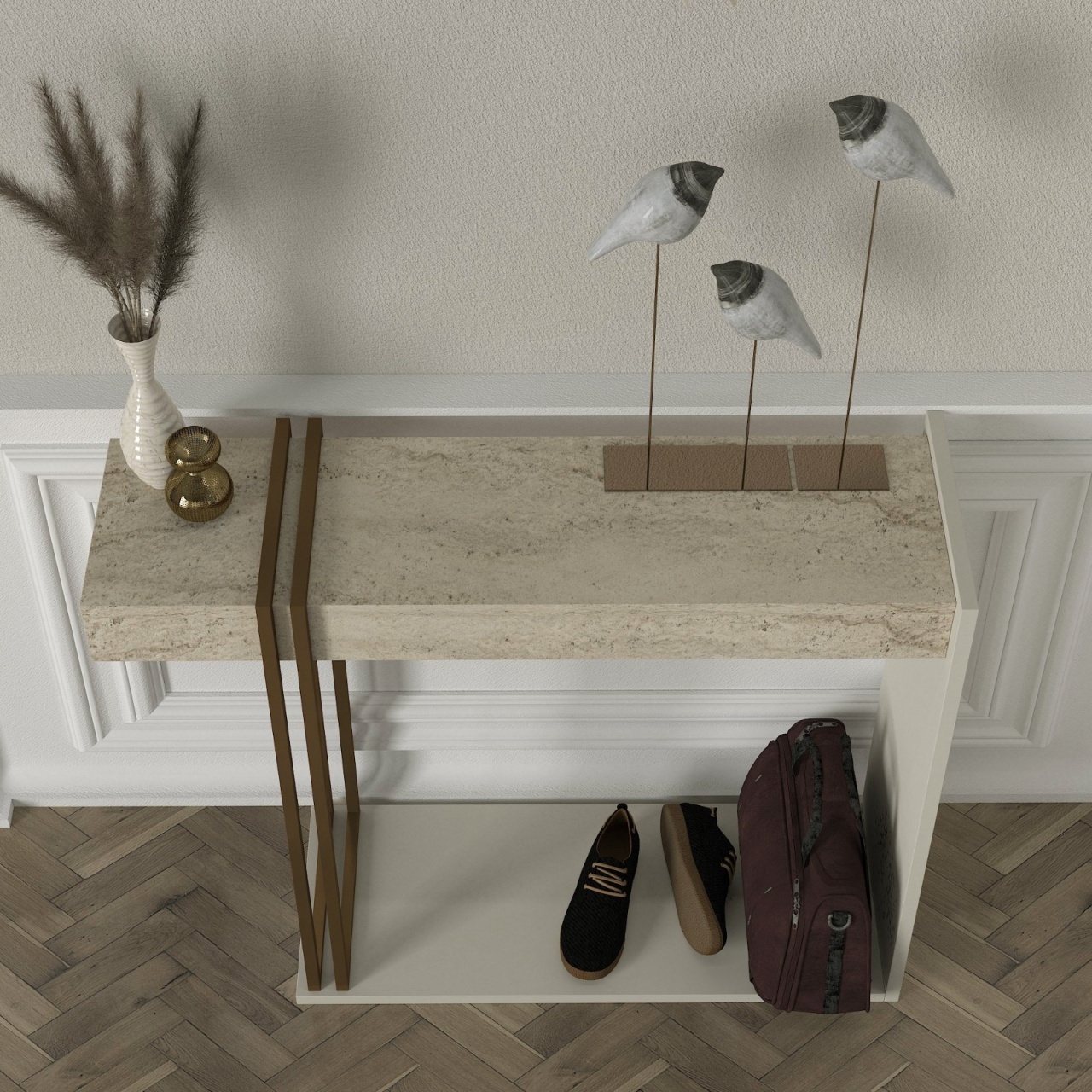 Masă decorativă Desca din pal melaminat finisaj travertin-sandstone – eleganță modernă pentru interior rafinat, 91.8 x 29.6 x 74.2 cm, UUORG58 - 2 | YEO