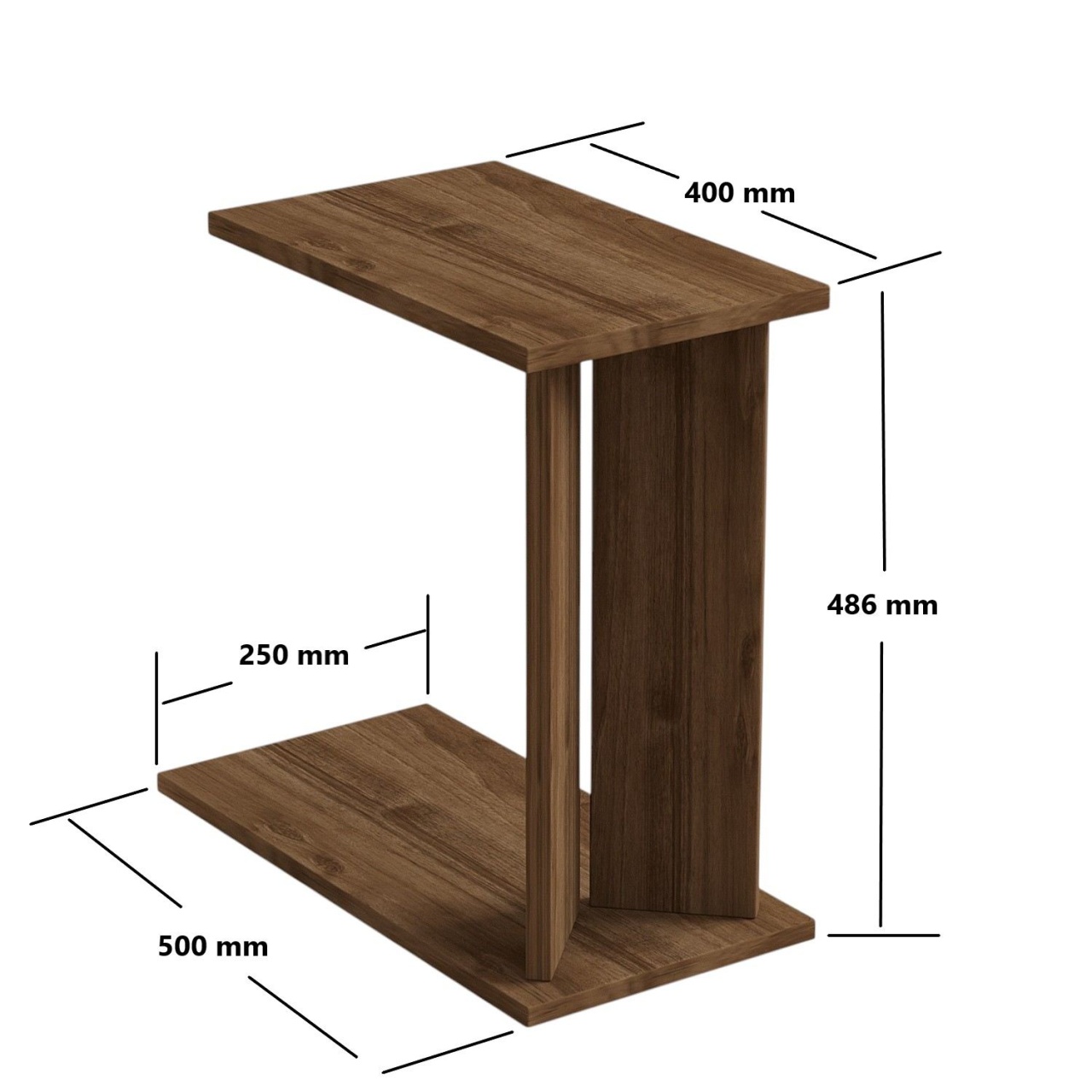 Masă laterală, Lun Walnut, UnicUtil, Nuc, Lățime: 25 cm, Înălțime: 48,6 cm, Adâncime: 50 cm - view 3