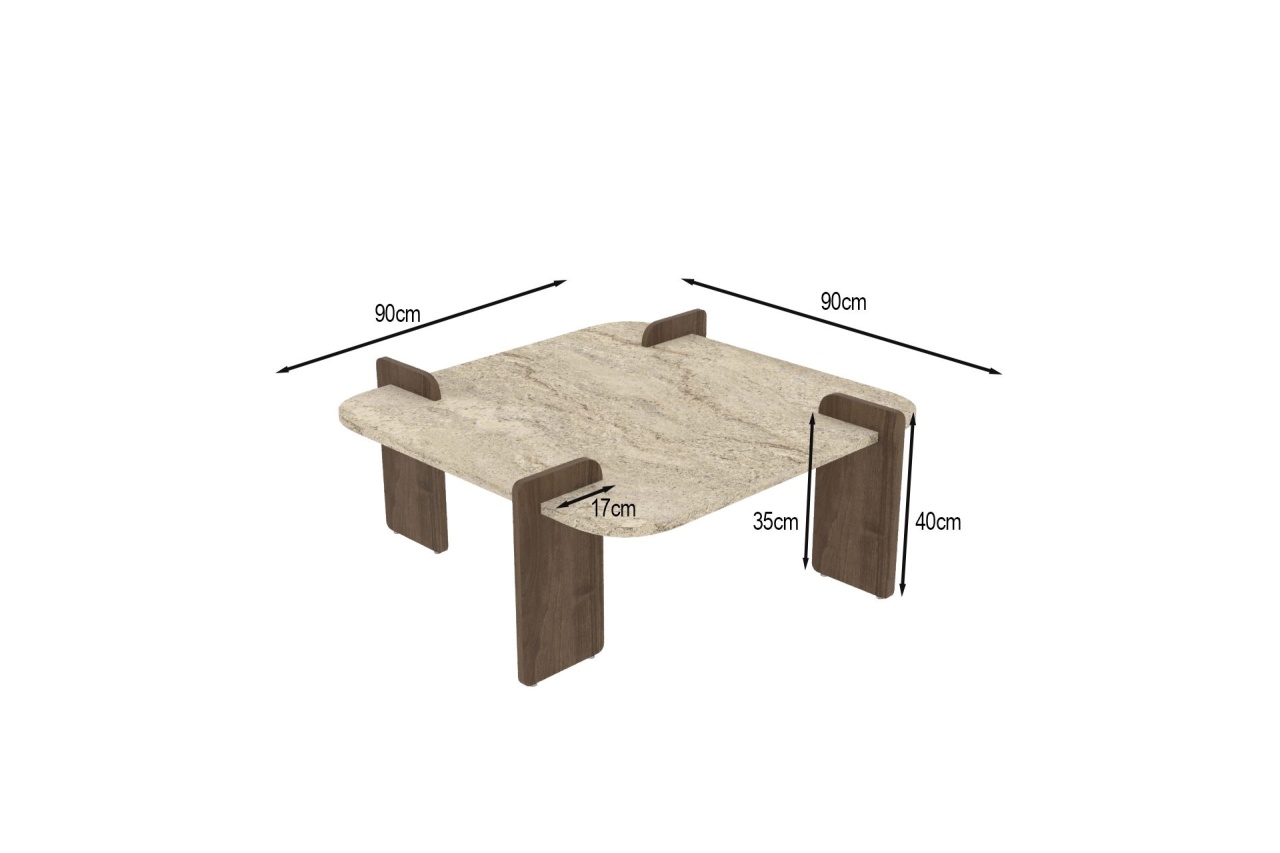Măsuţă de cafea, Afrolli Travertine, UnicUtil, Travertin-Nuc, Lățime: 90 cm, Înălțime: 35 cm, Adâncime: 90 cm - imagine 3