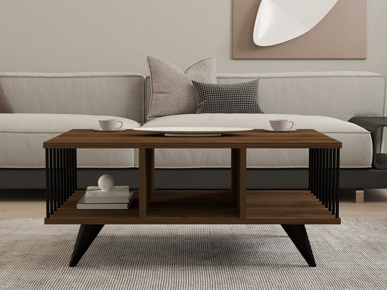 Măsuţă de cafea, Bert Walnut, UnicUtil, Nuc, Lățime: 90 cm, Înălțime: 40 cm, Adâncime: 60 cm - view 2