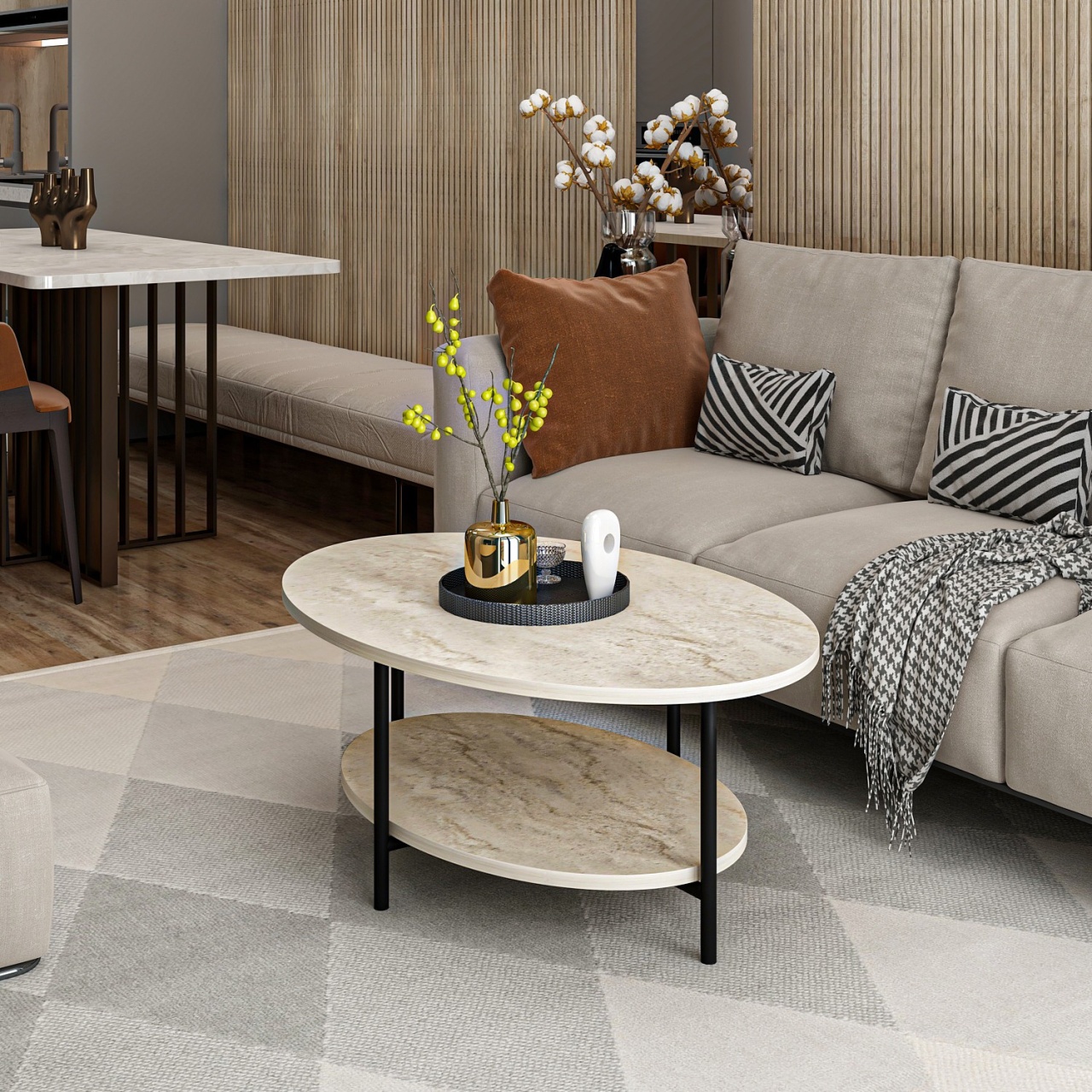 Măsuţă de cafea, Elis Travertine, UnicUtil, Travertin, Lățime: 90 cm, Înălțime: 36 cm, Adâncime: 60 cm - view 5
