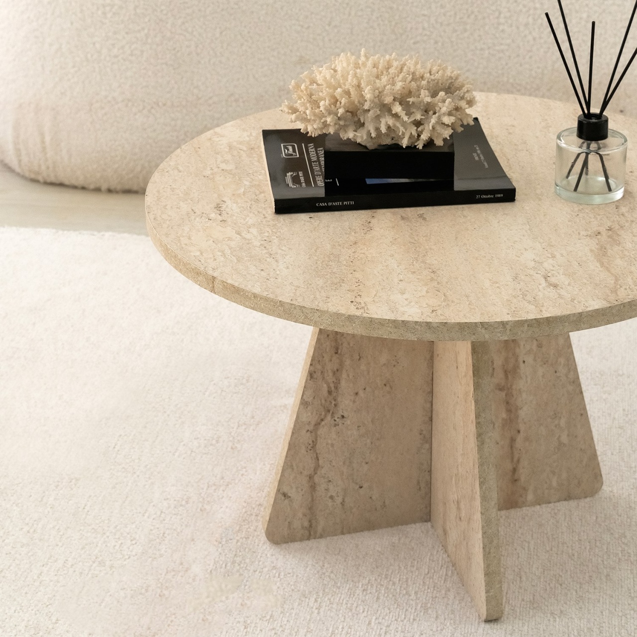 Măsuţă de cafea, Mushroom Design, UnicUtil, Travertin, Diametru: 60 cm, Înălțime: 40 cm - view 7