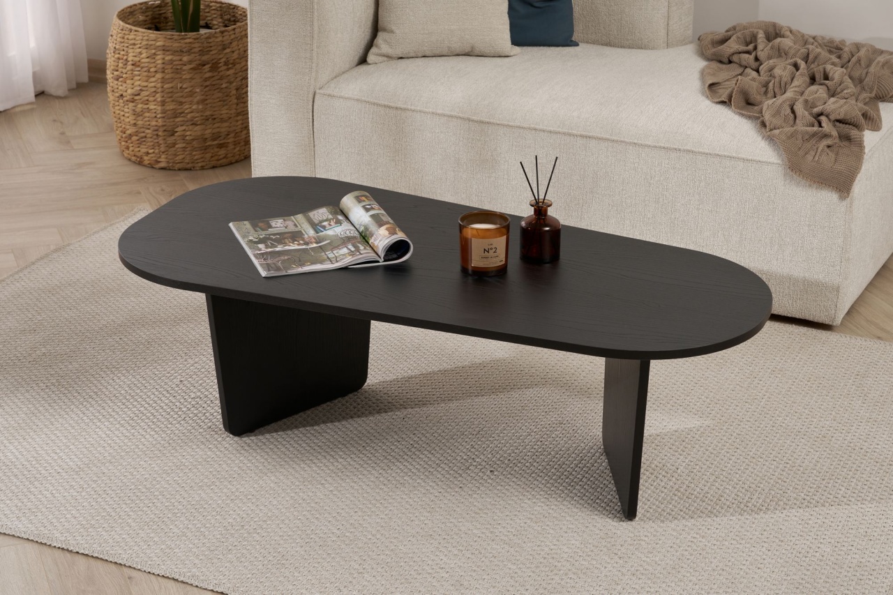 Măsuţă de cafea, Ovalis Wood, UnicUtil, Negru din lemn, Lățime: 130 cm, Înălțime: 40 cm, Adâncime: 65 cm - view 4