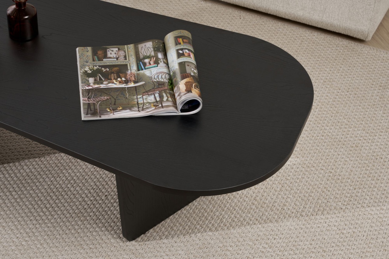 Măsuţă de cafea, Ovalis Wood, UnicUtil, Negru din lemn, Lățime: 130 cm, Înălțime: 40 cm, Adâncime: 65 cm - view 5