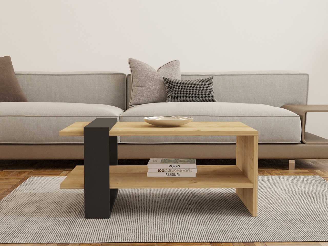 Măsuţă de cafea, Yonca Design, UnicUtil, Antracit-Stejar, Lățime: 80 cm, Înălțime: 35 cm, Adâncime: 50 cm, 835PUQ2852 - view 4