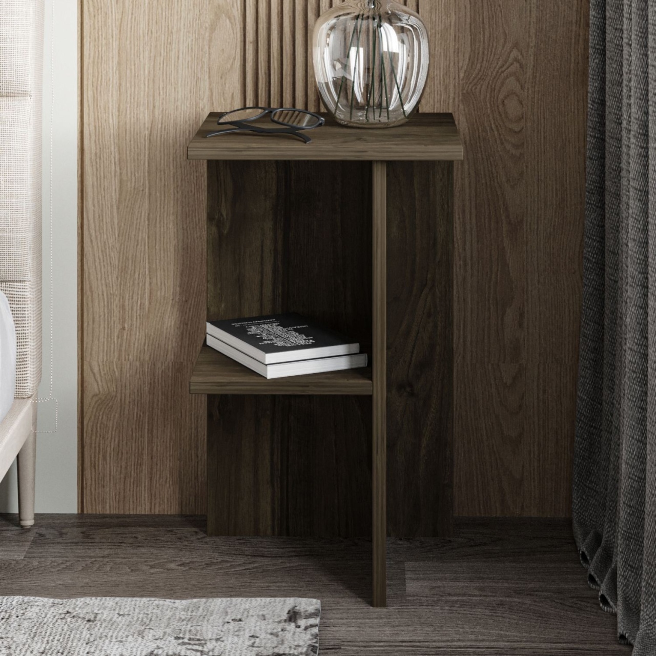 Noptieră, Leray Walnut, UnicUtil, Nuc, Lățime: 36 cm, Înălțime: 60 cm, Adâncime: 36 cm - view 3