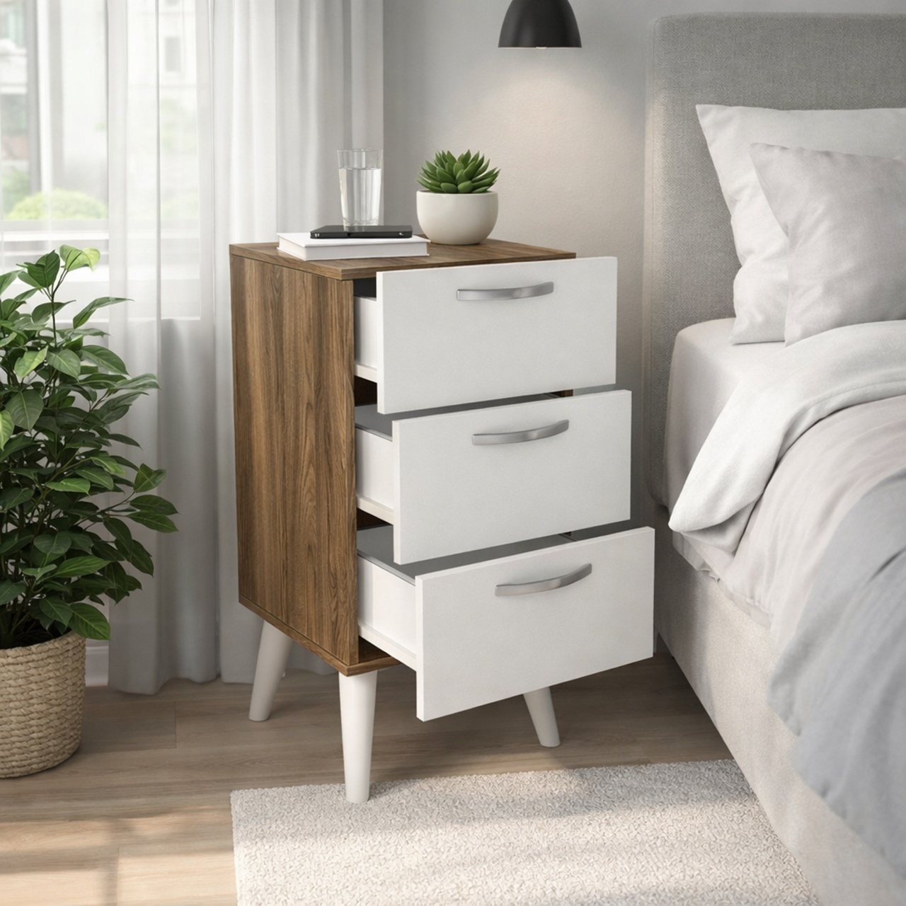 Noptiera UnicUtil cu un 3 Sertare pentru Depozitare, Alb-Maro 40 x 37 x 80 cm - imagine 6