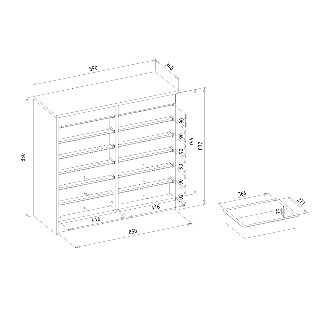 Organizator, Compact Storage, UnicUtil, 89 x 34 x 85 cm, Alb-Maro - imagine 2