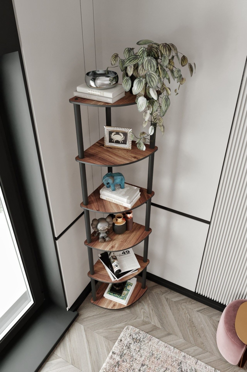 Raft de cărți, Bookcase 6, UnicUtil, Nuc, Lățime: 34 cm, Înălțime: 173 cm, Adâncime: 34 cm - view 2