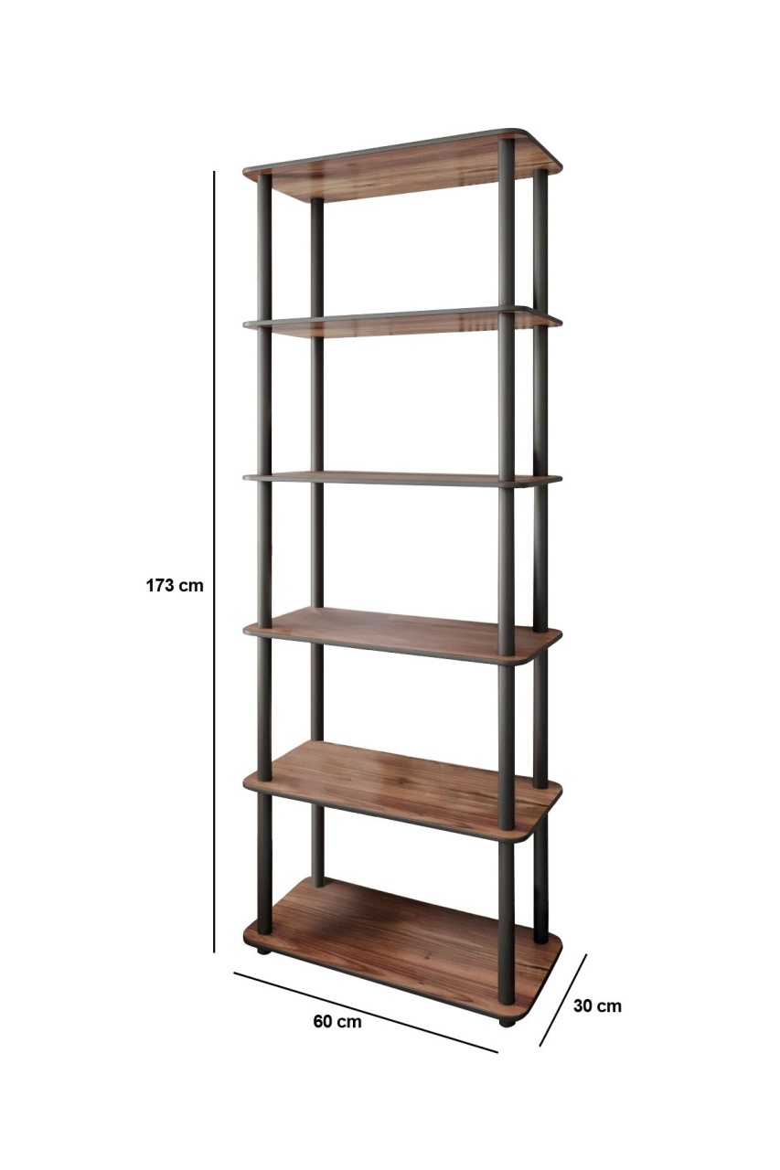 Raft de cărți, Bookcase 6, UnicUtil, Nuc, Lățime: 60 cm, Înălțime: 173 cm, Adâncime: 30 cm - view 5