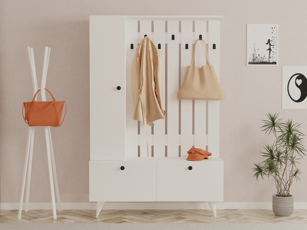 Stand de hol, Lala White, UnicUtil, Alb, Lățime: 112 cm, Înălțime: 170 cm, Adâncime: 35 cm - view 4