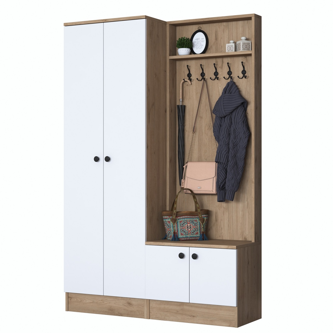 Stand de hol, P6 M5, UnicUtil, Alb-Nuc,Lățime: 119,6 cm, Înălțime: 182,8 cm, Adâncime: 35,5 cm - view 7