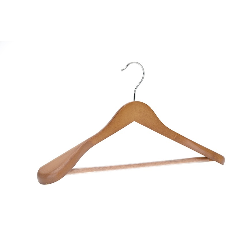 Umeraș de lux din lemn de fag cu umeri lați și design modern, pentru Costum/Tricouri, Natur, 1 bucata