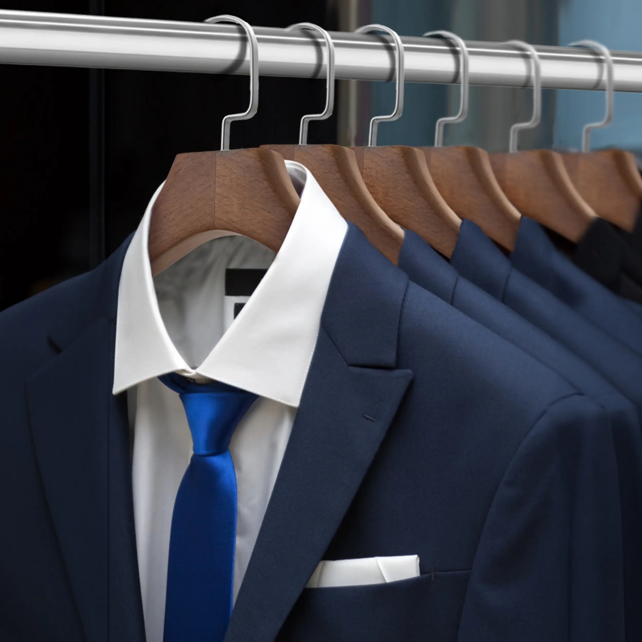 Umeraș de lux pentru costum din lemn masiv maro vintage cu umeri lați si bară pentru pantaloni, 1 bucata - imagine 2