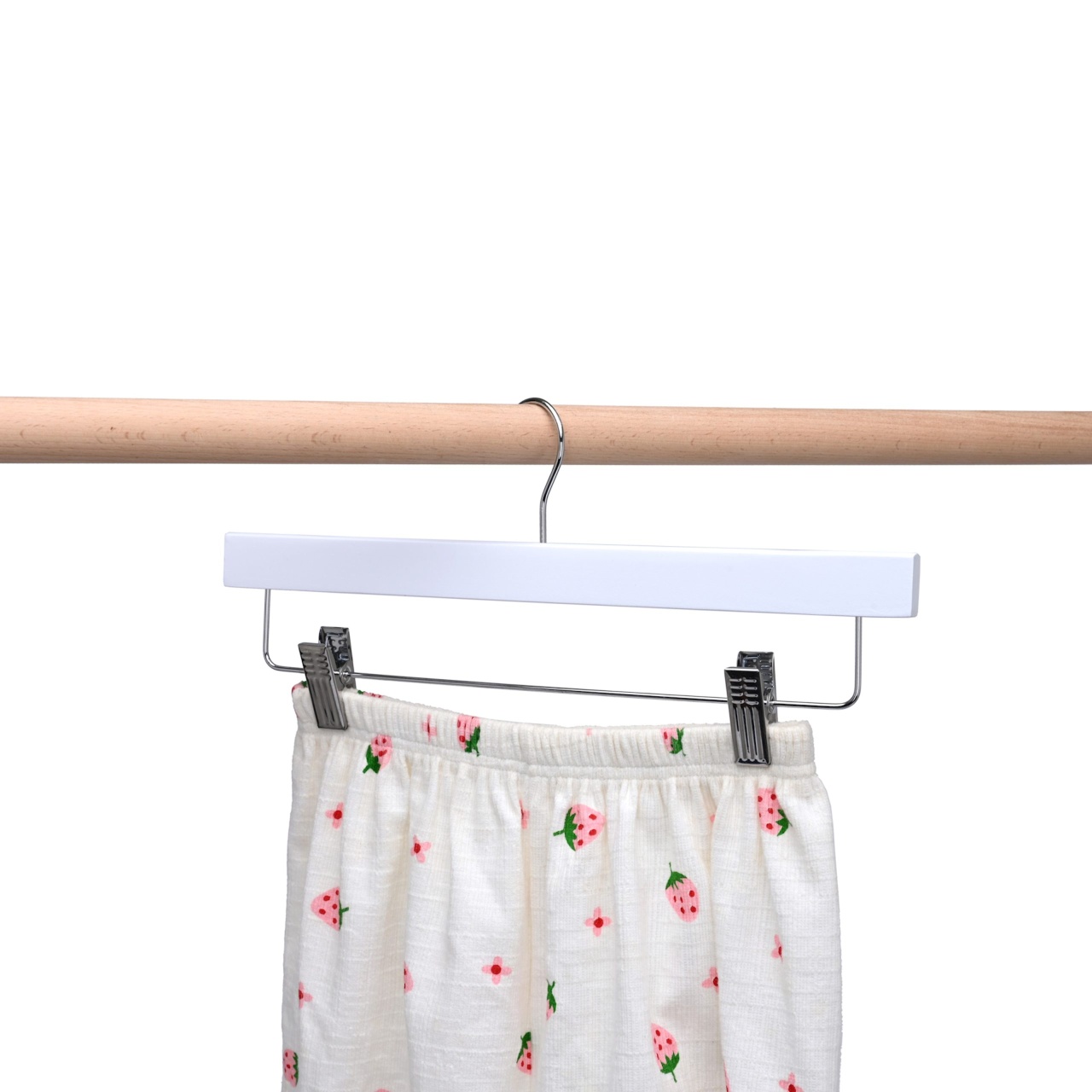 Umeraș din lemn cu clipsuri pentru pantaloni si fuste, Alb, 1 bucata - imagine 2