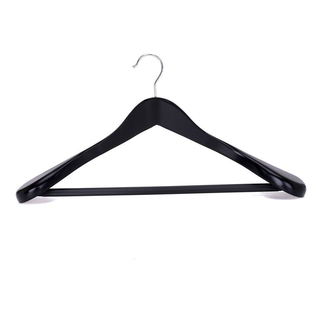 Umeraș din lemn cu umeri lați și design modern, pentru Costum/Tricouri, Negru, 1 bucata - imagine 2