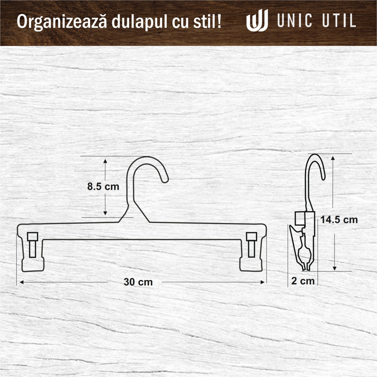 Umeraș din Plastic cu clipsuri, pentru pantaloni/fuste, Alb, 1 bucata - imagine 6