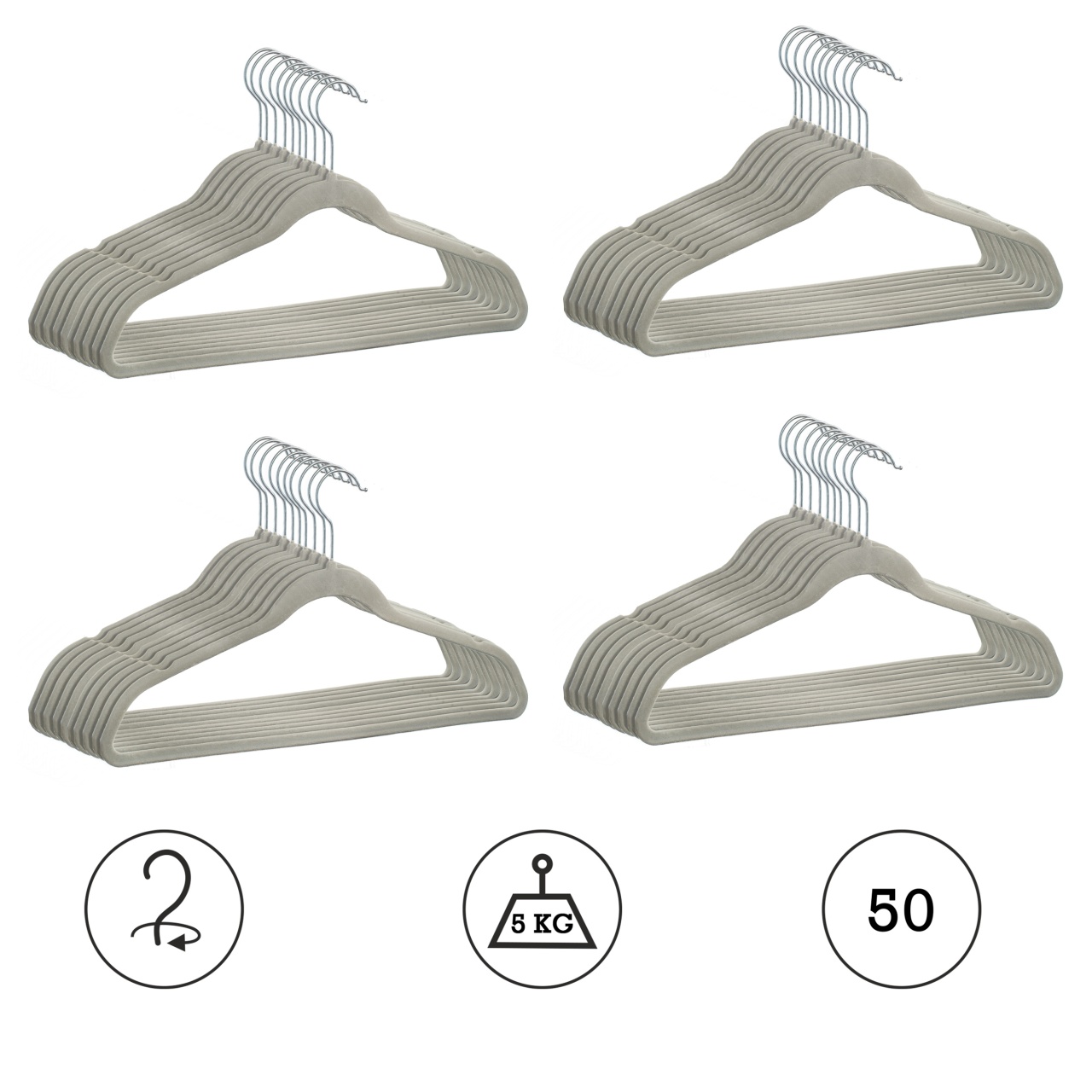 Umeraș din plastic dur acoperit cu catifea, Gri, 1 bucata - imagine 6