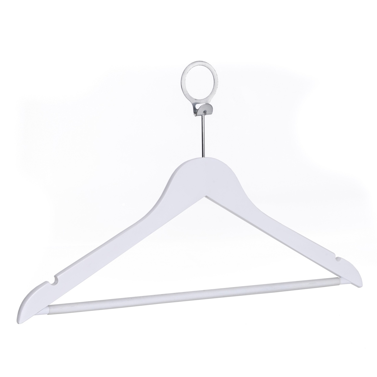 Umeraș Hotel din lemn alb cu cârlig antifurt si bară pentru pantaloni, 1 bucata - imagine 2