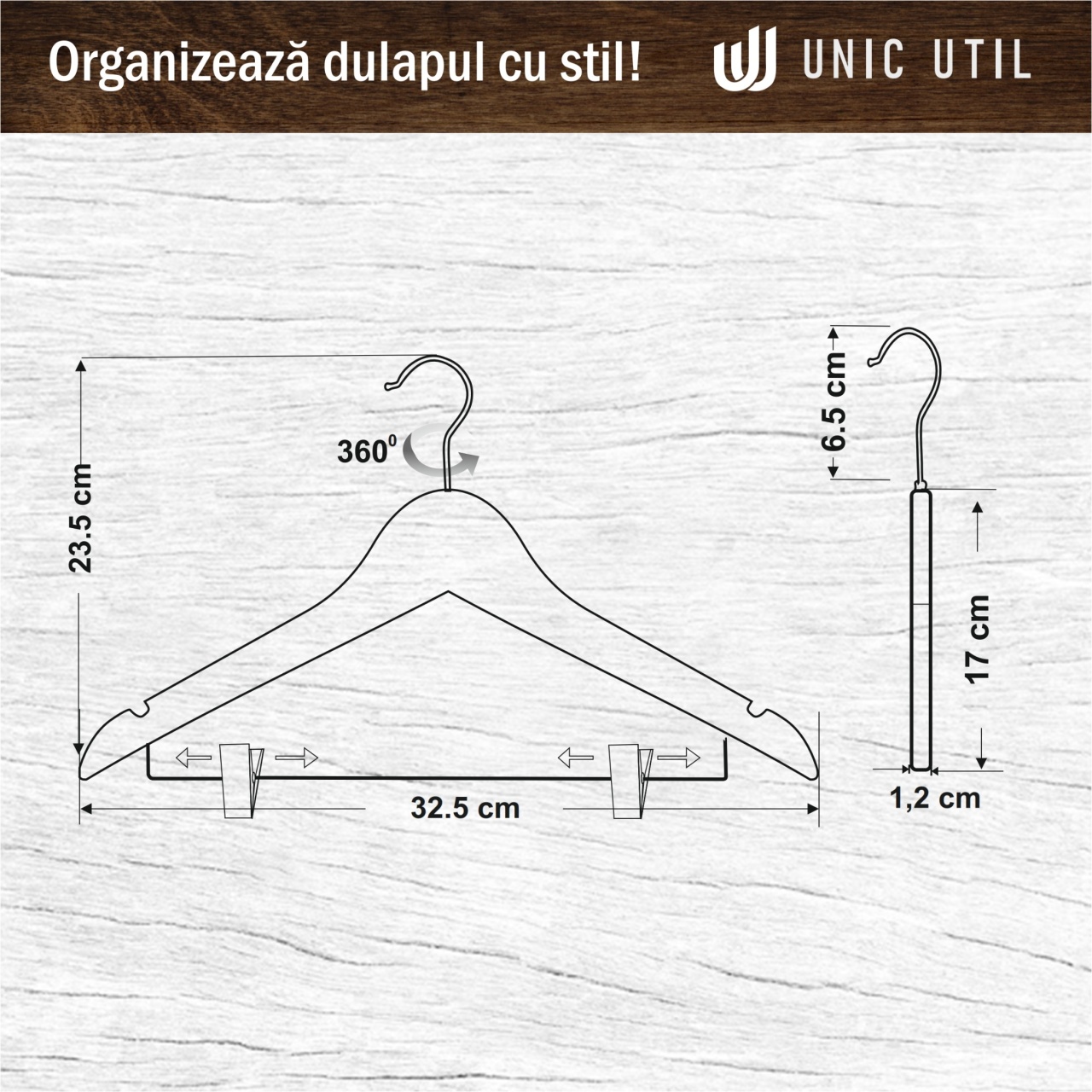 Umerase Copii Lemn de Artar cu Clip Metalic, Albastru, UUUM36, 1 bucata - 2 | YEO